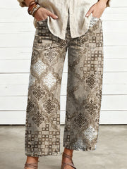 Women's Vintage Geometric Art Print Casual Trousers With Pockets