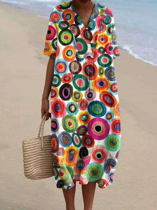 Women's Retro Minimalist Abstract Art Print Flowy Dress