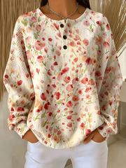 Casual Floral Crew Neck Long Sleeve Sweatshirt