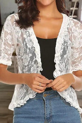 Floral Lace Half Sleeves Casual Shawl