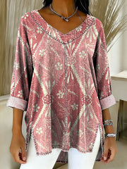 Women's Retro Gradient Ethnic Art Patterns Casual Washed Denim Top