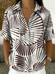 Women's Vintage Botanical Floral Casual Polo Collar Short-sleeved Linen And Cotton Shirt