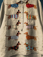 Dachshund Dog Art Print Casual Cotton And Linen Shirt
