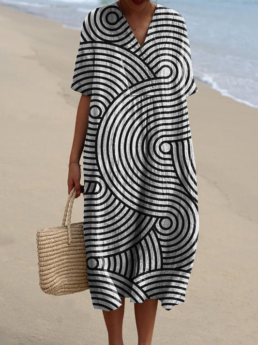 Line Drawing Swirl Pattern Printed Women's Flowy Dress