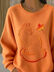 Casual Cat Crew Neck Long Sleeve Sweatshirt