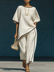 Cozy Minimalist Trim Elegant Linen Cotton Two-piece Set