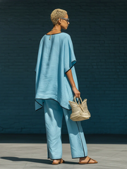 Cozy Minimalist Trim Elegant Linen Cotton Two-piece Set