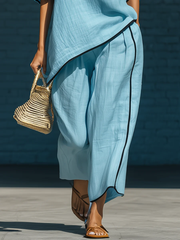 Cozy Minimalist Trim Elegant Linen Cotton Two-piece Set