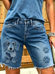 Women's Animal Dog Art Printed Short Jeans