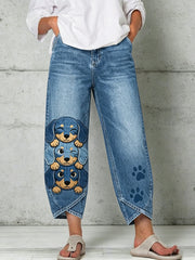 Women's Animal Dog Art Print Trousers