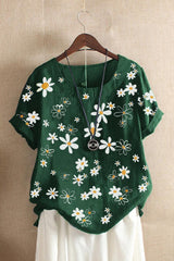 Floral Print Casual Round Neck Short Sleeves T-shirt