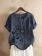 Butterflies Print O-neck Short Sleeves T-shirt