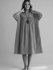 O Neck Lantern Sleeve Clothes For Women Pattern Black Plaid Dresses Summer
