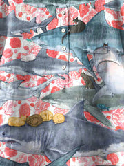 Funny Fish Shark Cat Flower Art Pattern Print Casual Cotton And Linen Shirt
