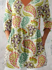 Women's Elegant Floral Pattern V neck  Top