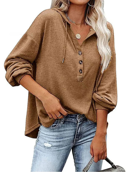 Loose V-neck Long-sleeved Sweatshirt Women's Sports Hooded Jacket