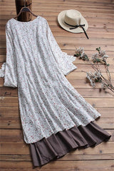 Floral Print V-neck Long Sleeves Midi Dress