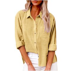 Plain Shirt Collar Long Sleeve Regular Casual Loose Shirt
