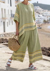 Casual Black Striped T Shirts And Crop Pants Two Pieces Set Summer