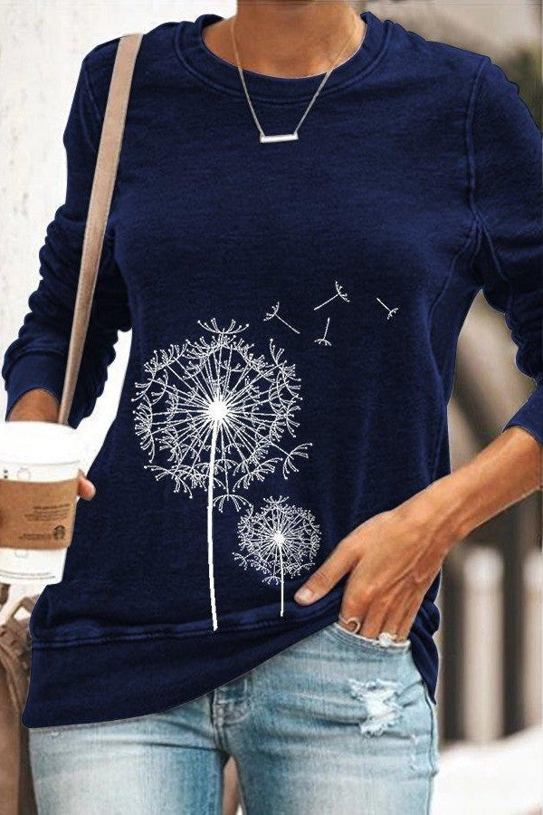 Dandelion Print Crew Neck Long Sleeves Sweatshirt