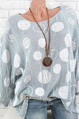 Polka Dot Print Round Neck 3/4 Sleeves Blouse