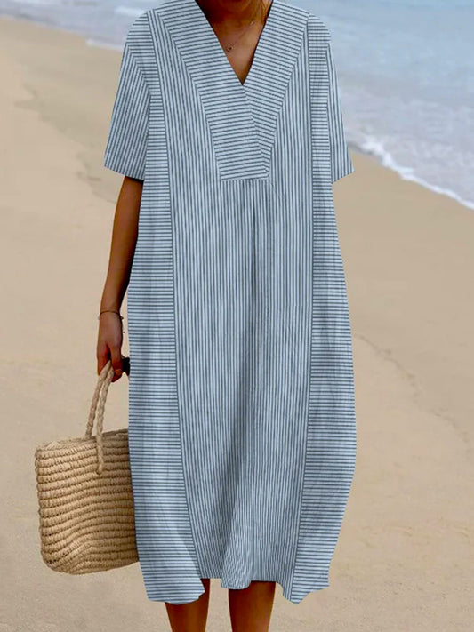 Women's Geometric Line Pattern Art Print Flowy Cotton Dress