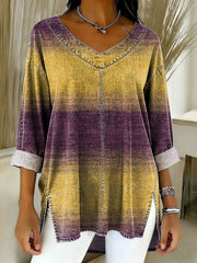 Women's Color Gradient Art Casual Washed Denim  Top
