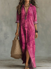 Women's Flower Print Casual Solid-color Linen-cotton Dress