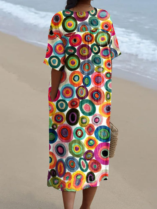 Women's Retro Minimalist  Abstract  Art Print Flowy Dress