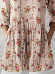 Women's Retro Floral Art Print Casual  V-neck Top