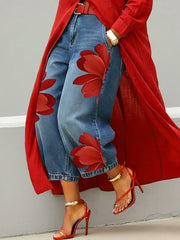 Vintage Artistic Print Relaxed Denim Jeans