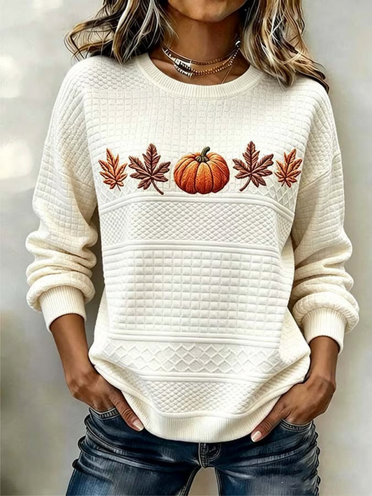 Casual Crew Neck Maple Leaf Sweatshirt Printing