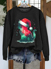Cat Christmas Art Print Casual Sweatshirt