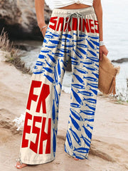 Women's Vintage Fish Sardines Art Print Cotton And Linen Casual Pants