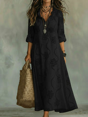 Vintage-Inspired Floral A-Line Dress - Elegant Ruffled Collar Midi