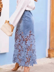 Stylish And Casual Patchwork Lace Denim Skirt