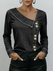 Women's V-neck Long-sleeved Casual Loose Denim Top