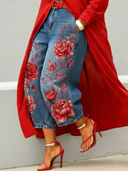 🔥Buy 3 Get 1 FREE – Code: 4FREE | Women's Retro Floral Pattern Art Print Casual Jeans