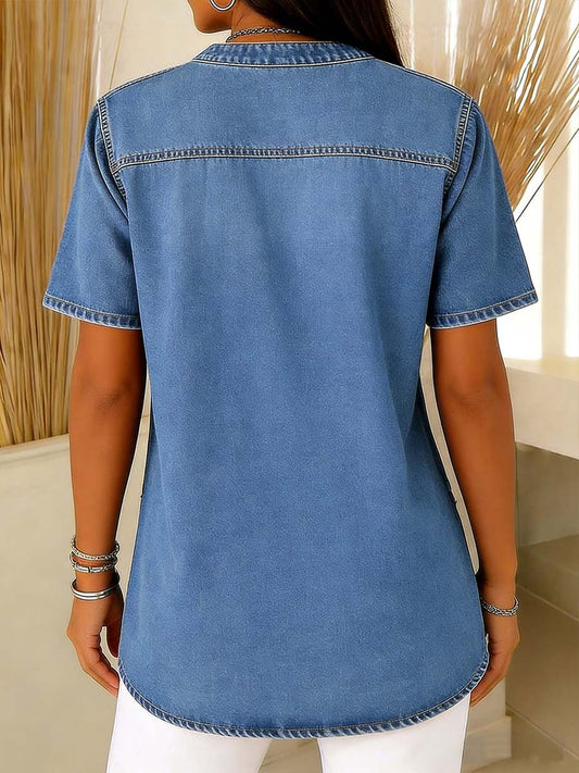 Women's V-neck Short-sleeved Casual Loose Denim Top
