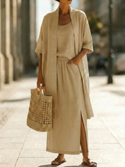 Elegant Minimalist Linen Cotton Three-piece Set - Cozy Daily Outfit