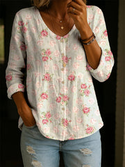 Women's Floral Art Print Casual Cotton Shirt