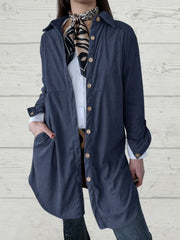 Women's Shirt Solid Color Lapel Pocket Corduroy Casual Jacket
