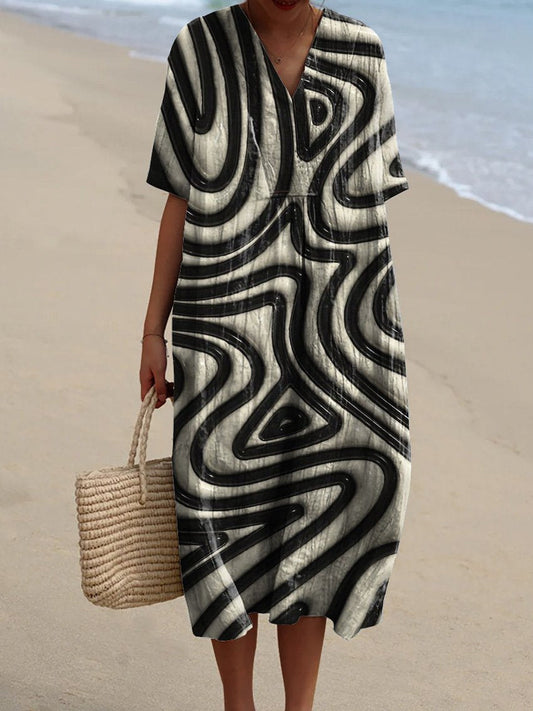 Three-Dimensional Swirl Art Printed Women's Flowy Dress