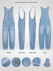 Women's Casual Cotton Vest And Denim Jumpsuit