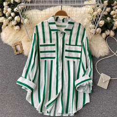 Vertical striped multicolor shirt jacket