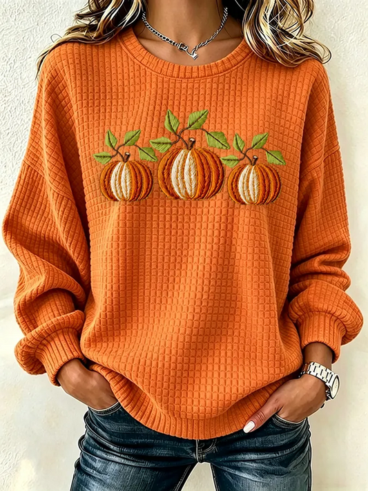 Casual Halloween Pumpkin Crew Neck Long Sleeve Sweatshirt