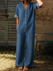 Women's Casual Denim Wide-leg Jumpsuit