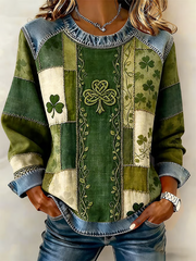 Women Shamrock Crew Neck Long Sleeve Vintage Daily Fall Sweatshirt