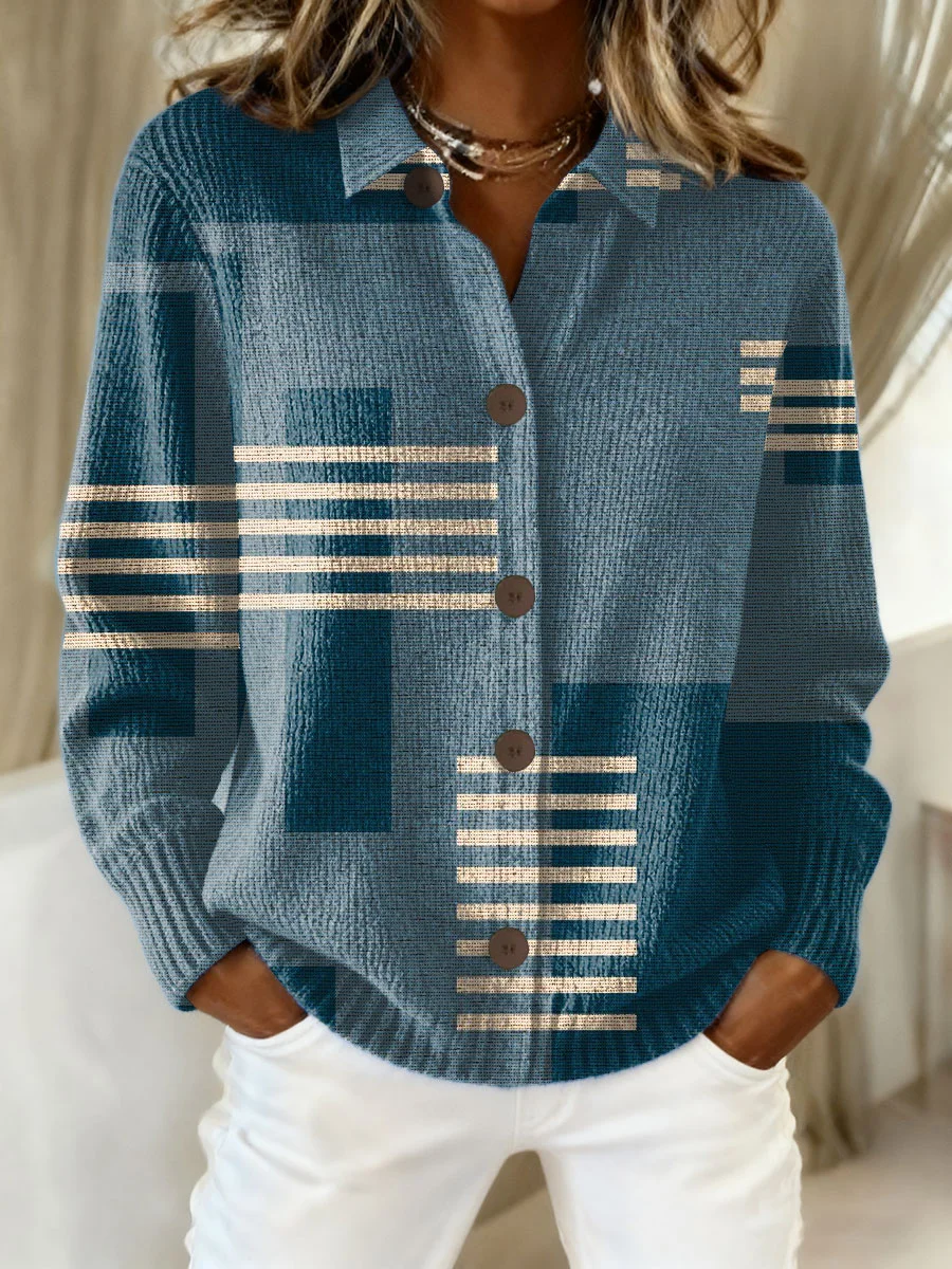 Women's Vintage Print Collared Sweater 1215