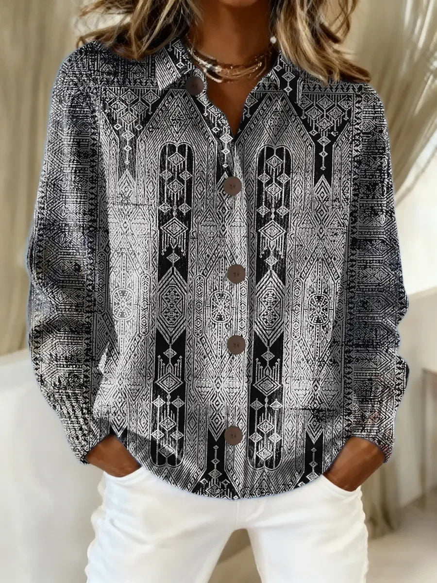 Women's Vintage Print Collared Sweater